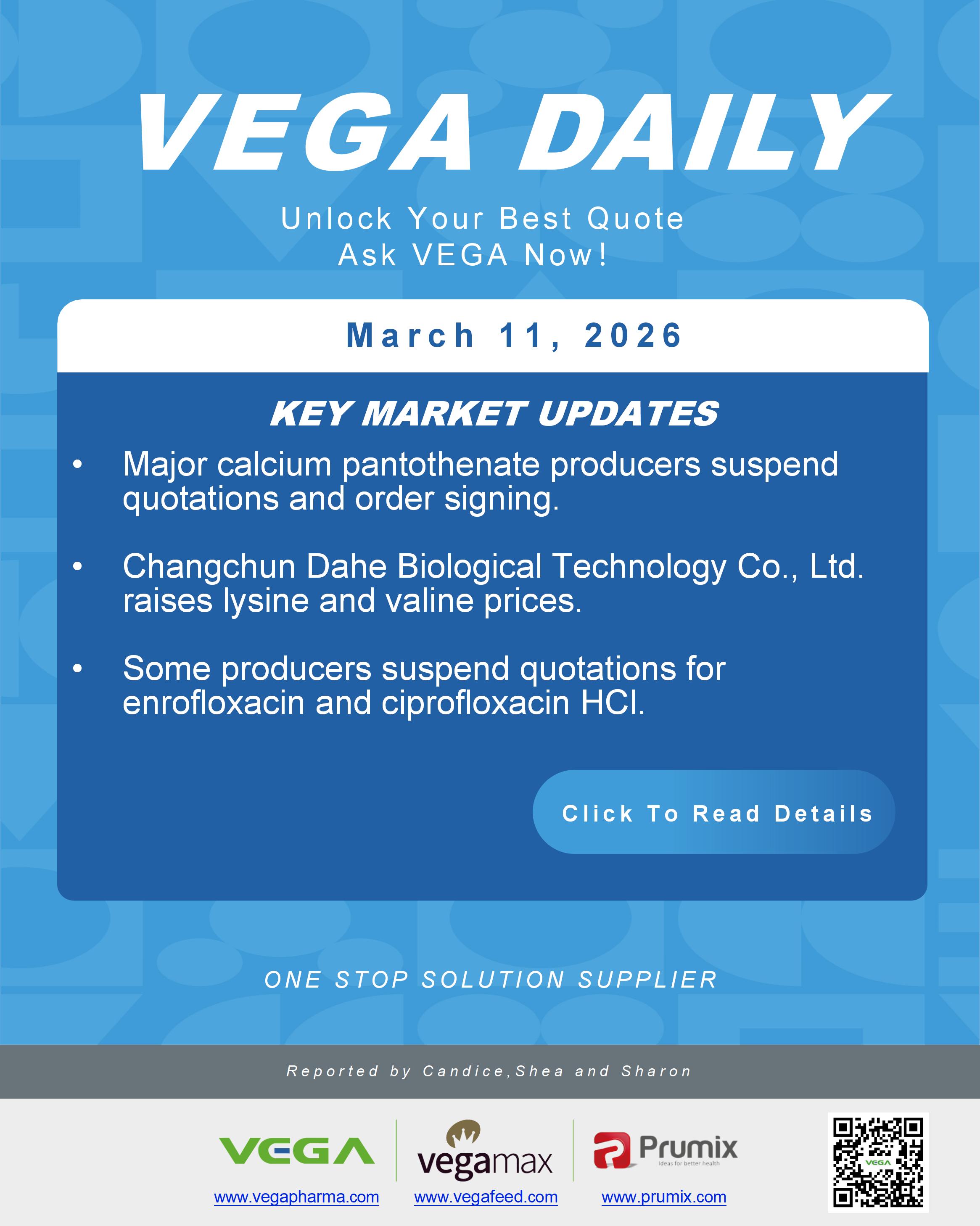 VEGA Daily Dated on March 11th 2026 Vitamin Amino Acid APl Food Additives.jpg